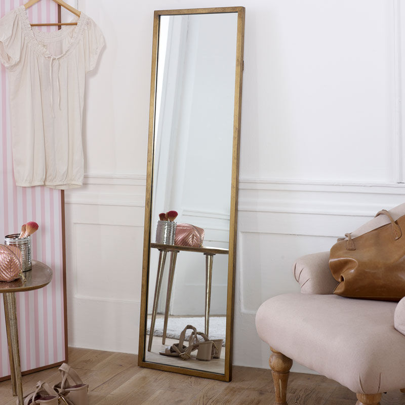 Tall Gold Full Length Mirror 40cm x 140cm Material: Metal, Glass