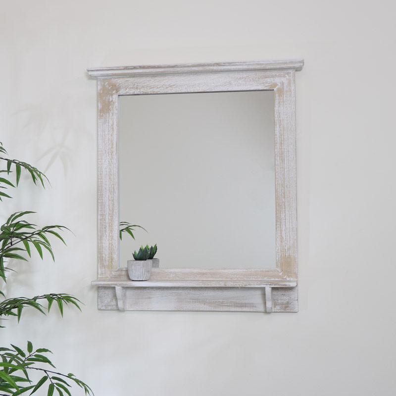 Washed Wooden Frame Wall Mirror 62cm x 70cm Material: Wood / Glass