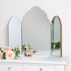 Antique Gold Arched Triple Vanity Mirror 60cm x 72cm Material: Glass, ribbon