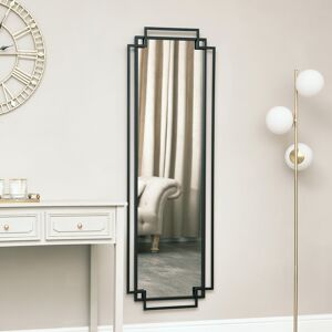 Black Art Deco Wall Mirror 142cm x 47cm Material: Metal, wood, glass