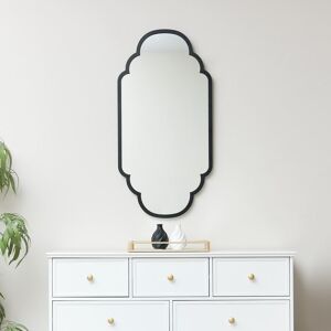 Black Curved Scalloped Framed Wall Mirror 50cm x 100cm Material: Metal, wood, glass