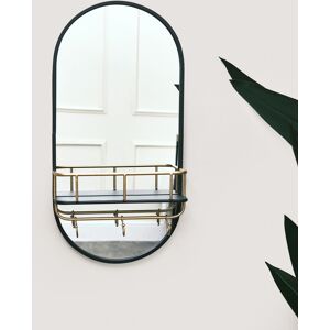 Black Oval Mirror with Shelf & Hooks 70cm x 35cm Material: Metal / Glass