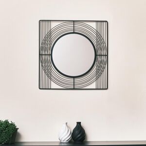 Black Wire Square Framed Round Wall Mirror 35cm x 35cm Material: Metal, glass