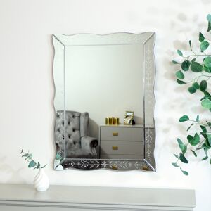 Etched Silver Art Deco Wall Mirror 80cm x 60cm Material: Glass