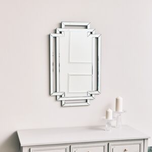 Glass Framed Art Deco Rectangle Wall Mirror - 80cm x 50cm Material: Wood, resin and glass