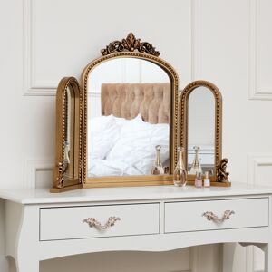 Gold Ornate Arched Triple Dressing Table Mirror 80cm x 56cm Material: wood, resin, glass