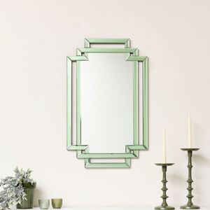 Green Glass Art Deco Rectangle Wall Mirror - 80cm x 50cm Material: Wood, Resin and Glass