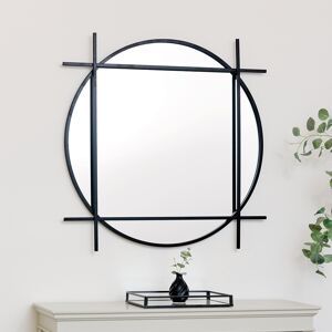 Large Round Black Wall Mirror 97cm x 97cm Material: Metal, wood, glass