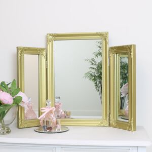 Ornate Gold Triple Dressing Table Mirror 55cm x 74cm Material: Wood, Resin, Glass