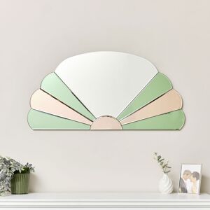 Pink & Green Arched Art Deco Wall Mirror 96xcm x 48cm Material: Glass