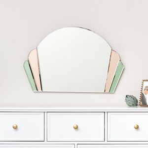 Pink & Green Glass Art Deco Arch Fan Wall Mirror 71cm x 46cm Material: glass, metal, wood