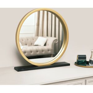 Round Gold & Black Freestanding Table Top Mirror Material: Glass, wood