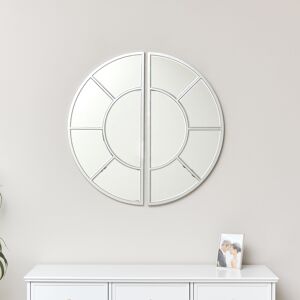 Round Silver 2 Section Window Wall Mirror 80cm x 80cm Material: Wood, metal, glass