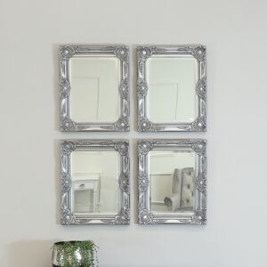 Set of 4 Ornate Silver Wall Mirrors With Bevelled Glass Material: Wood, Resin, Glass