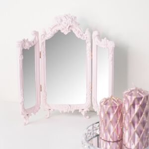 Small Pink Ornate Rose Triple Mirror - 37cm x 38cm Material: Resin, Wood, Glass