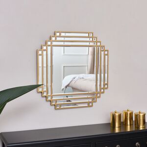 Square Gold Art Deco Fan Wall Mirror 55cm x 55cm Material: Metal, wood, glass