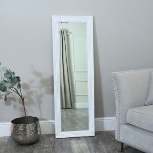 Tall / Long White Ornate Wall / Leaner Mirror 47cm x 142cm Material: Wood