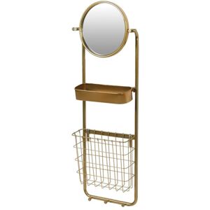 Round Gold Wall Mirror with Shelf and Wire Basket Storage 97cm x 30cm Material: Mirrors