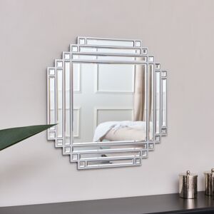 Square Silver Art Deco Fan Wall Mirror 55cm x 55cm Material: Mirrors