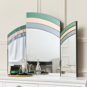 Green, Pink & Blue Glass Art Deco Triple Mirror 74cm x 60cm Material: Mirrors Green, Pink & Blue Glass Art Deco Triple Mirror 74cm x 60cm Material: Mirrors