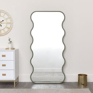 Olive Green Full Length Wave Mirror - 163cm x 80cm - Wood, Glass, Metal Olive Green Full Length Wave Mirror - 163cm x 80cm - Wood, Glass, Metal