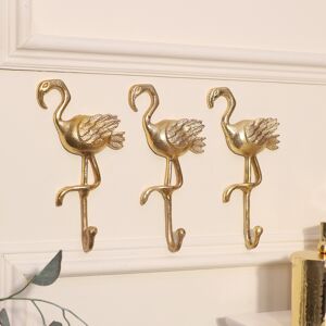 Set of 3 Gold Flamingo Wall Hooks Material: Metal