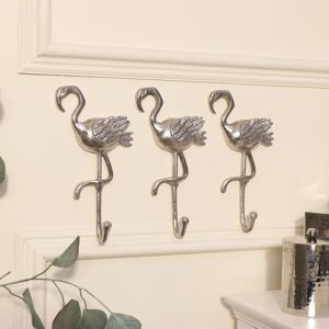 Set of 3 Silver Flamingo Wall Hooks Material: Metal