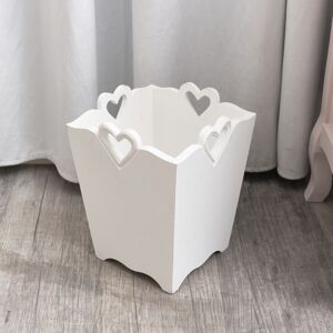 White Wooden Bin With Heart Cut Out Material: Wood