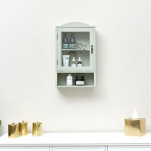 Vintage Style Sage Green Glass Fronted Wall Cabinet 54cm x 32cm Material: wood, glass, metal