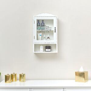 Vintage Style White Distressed Glass Fronted Wall Cabinet 54cm x 32cm Material: Wood, glass, metal