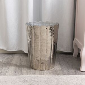 Round Scalloped Silver Hammered Metal Waste Bin Material: Metal