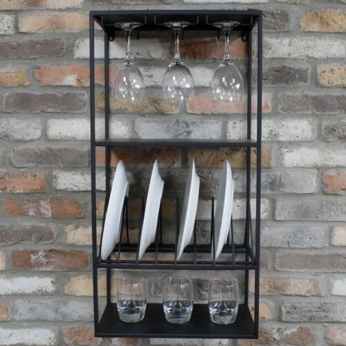 Black Wall Mounted Plate Rack Material: Metal