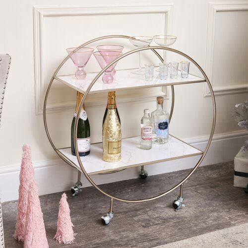 Silver & Marble Round Drinks Trolley Material: Metal, Plastic