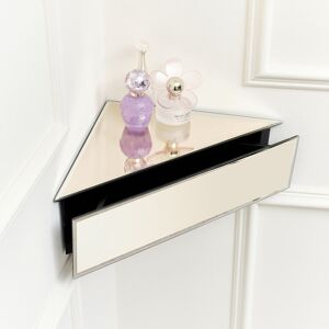 Champagne Mirrored Floating One Drawer Corner Shelf / Dressing Table Material: wood, glass