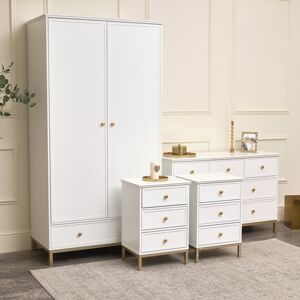 Double Wardrobe, Large Chest of Drawers & Pair of Bedside Tables - Aisby White Range Material: Manufactured Wood, Metal