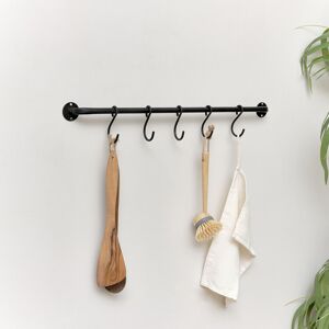 Black Industrial Wall Mounted Rail with 5 Storage Hooks Material: Metal