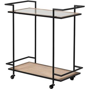 Industrial Metal & Rattan Bar Cart Drinks Trolley Material: Metal, Wood, Glass