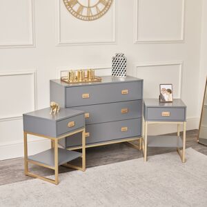 Large 3 Drawer Chest of Drawers and Pair of Bedside Tables - Elle Slate Range Material: Coated MDF, Metal