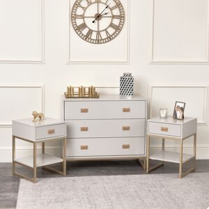 Large 3 Drawer Chest of Drawers and Pair of Bedside Tables - Elle Stone Range Material: Coated MDF, Metal