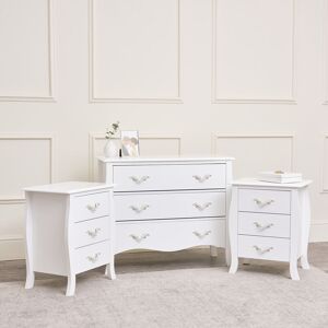 Large 3 Drawer Chest of Drawers & Pair of Bedside Tables - Elizabeth White Range Material: Coated MDF, Metal