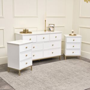 Large Chest of Drawers & Pair of Bedside Tables - Aisby White Range Material: Manufactured Wood, Metal