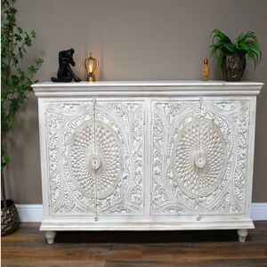 Large Cream Distressed Sideboard Material: Wood
