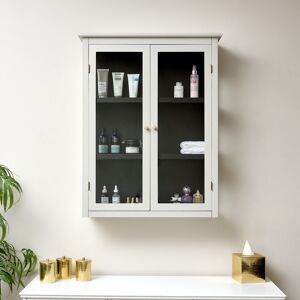 Large Grey & Black Glass Fronted Wall Cabinet 90cm x 70cm Material: Wood, glass, metal