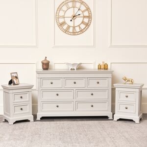 Large Taupe-Grey 7 Drawer Chest of Drawers & Pair of Bedside Tables - Daventry Taupe-Grey Range Material: Wood, Metal