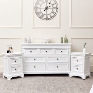 Large White 7 Drawer Chest of Drawers & Pair of Bedside Tables - Daventry White Range Material: Wood, Metal