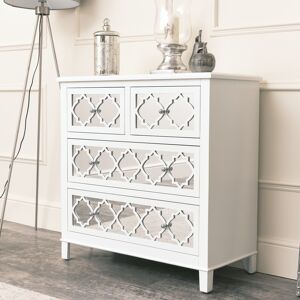 Large White Mirrored Chest of Drawers - Sabrina White Range Material: Wood, Glass, Metal