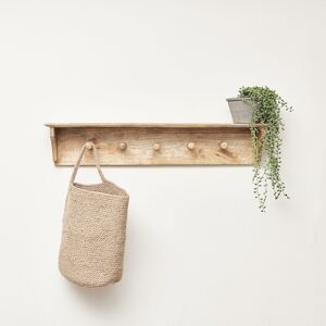 Mango Wood Wall Shelf with Hooks Material: Mango Wood