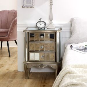 Mirrored 3 Drawer Bedside Table - Tiffany Range Material: Wood / Glass
