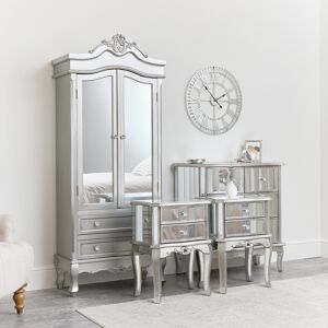 Mirrored Closet, Chest of Drawers & Pair of Bedsides - Tiffany Range Material: Wood, glass, metal