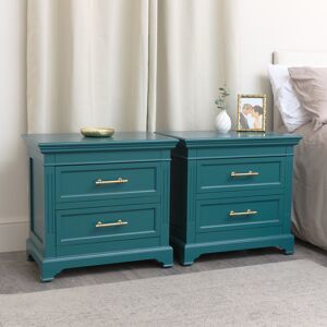 Pair of 2 Drawer Large Teal Bedside Tables Material: Wood, Metal